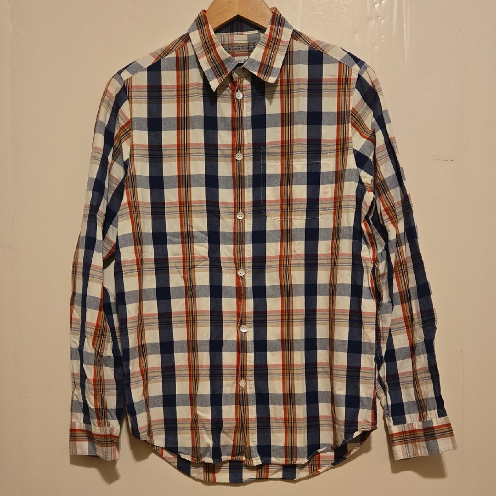 Apc Madras Men's Blue and Orange Plaid Shirt